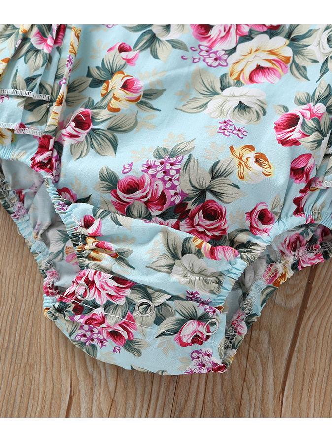 Lace Trim Flower Backless Bodysuit + Headband 2-Piece Outfit For Baby Girl - dianjiang-