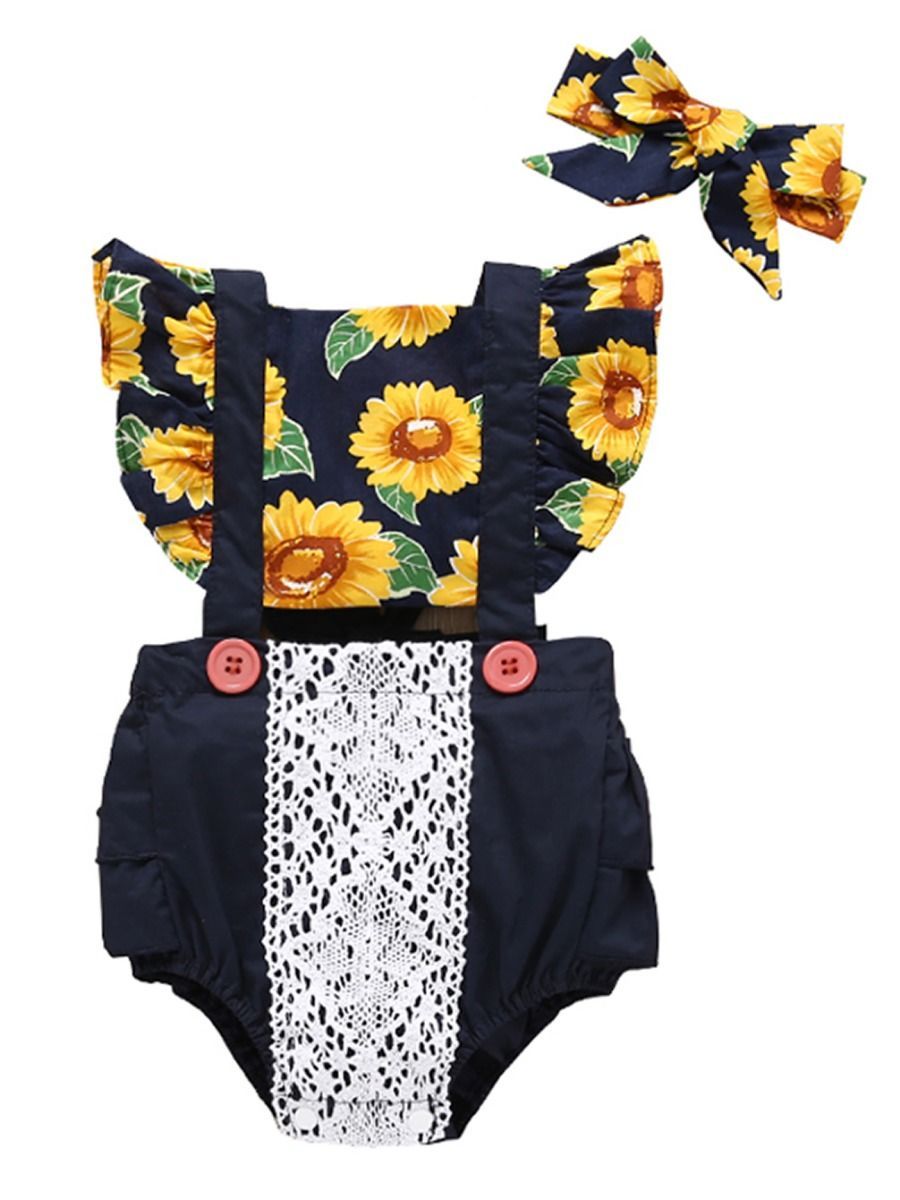 Lace Trimmed Flower Bodysuit Matching Headband - dianjiang-