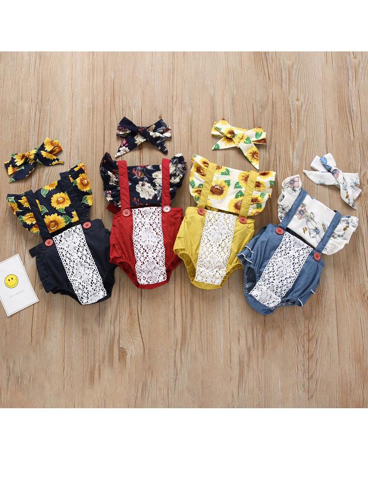 Lace Trimmed Flower Bodysuit Matching Headband - dianjiang-