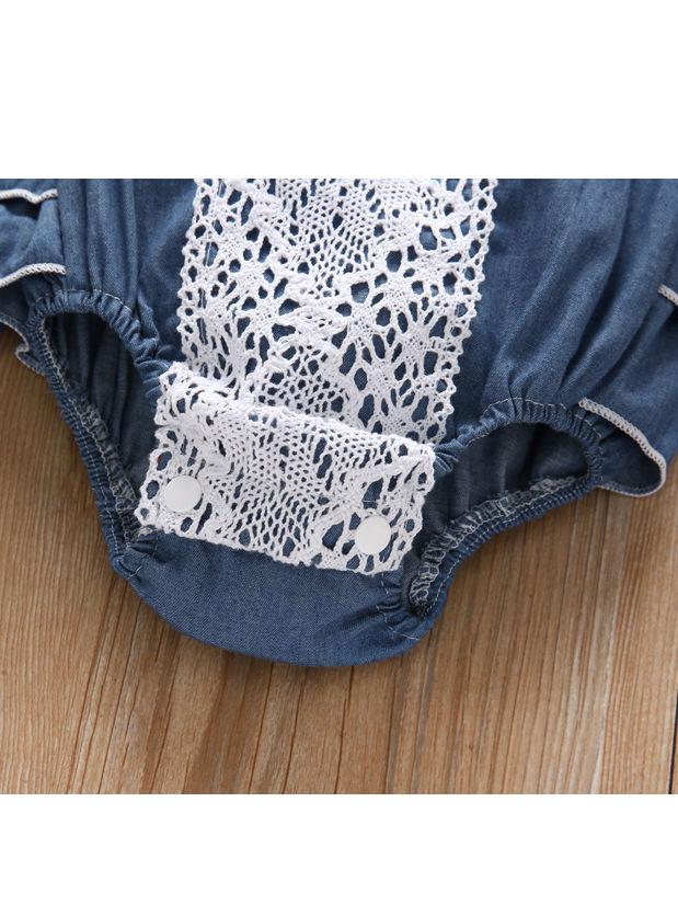 Lace Trimmed Flower Bodysuit Matching Headband - dianjiang-