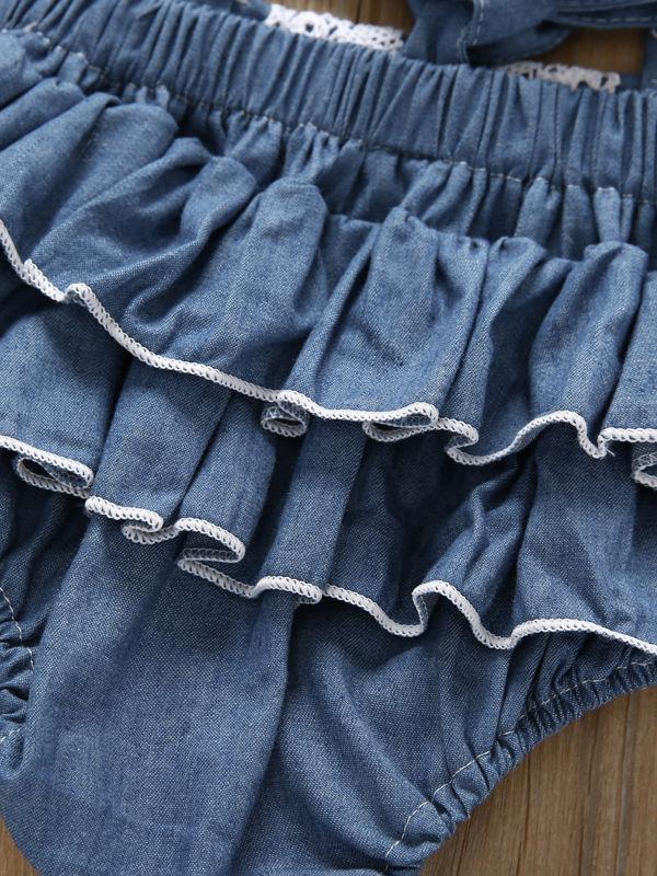 Lace Trimmed Flower Bodysuit Matching Headband - dianjiang-