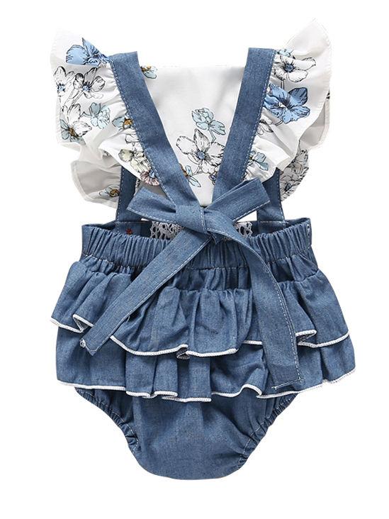 Lace Trimmed Flower Bodysuit Matching Headband - dianjiang-