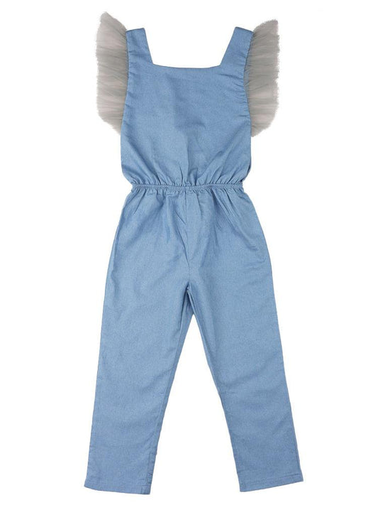 Little Girl Jumpsuit Flutter Sleeve Blue Jumpsuit - dianjiang-