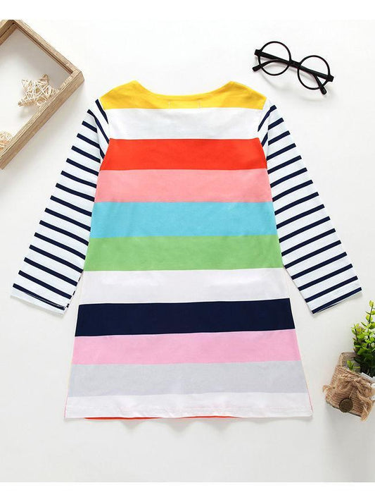 Little Girl Rainbow Stripe Shift Dress - dianjiang-