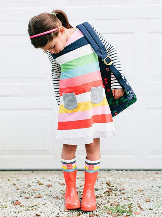 Little Girl Rainbow Stripe Shift Dress - dianjiang-