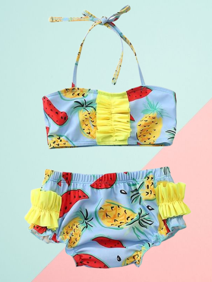Watermelon Pineapple fruit Pattern Toddler Girl  2-Piece Bikini swimwear - dianjiang-