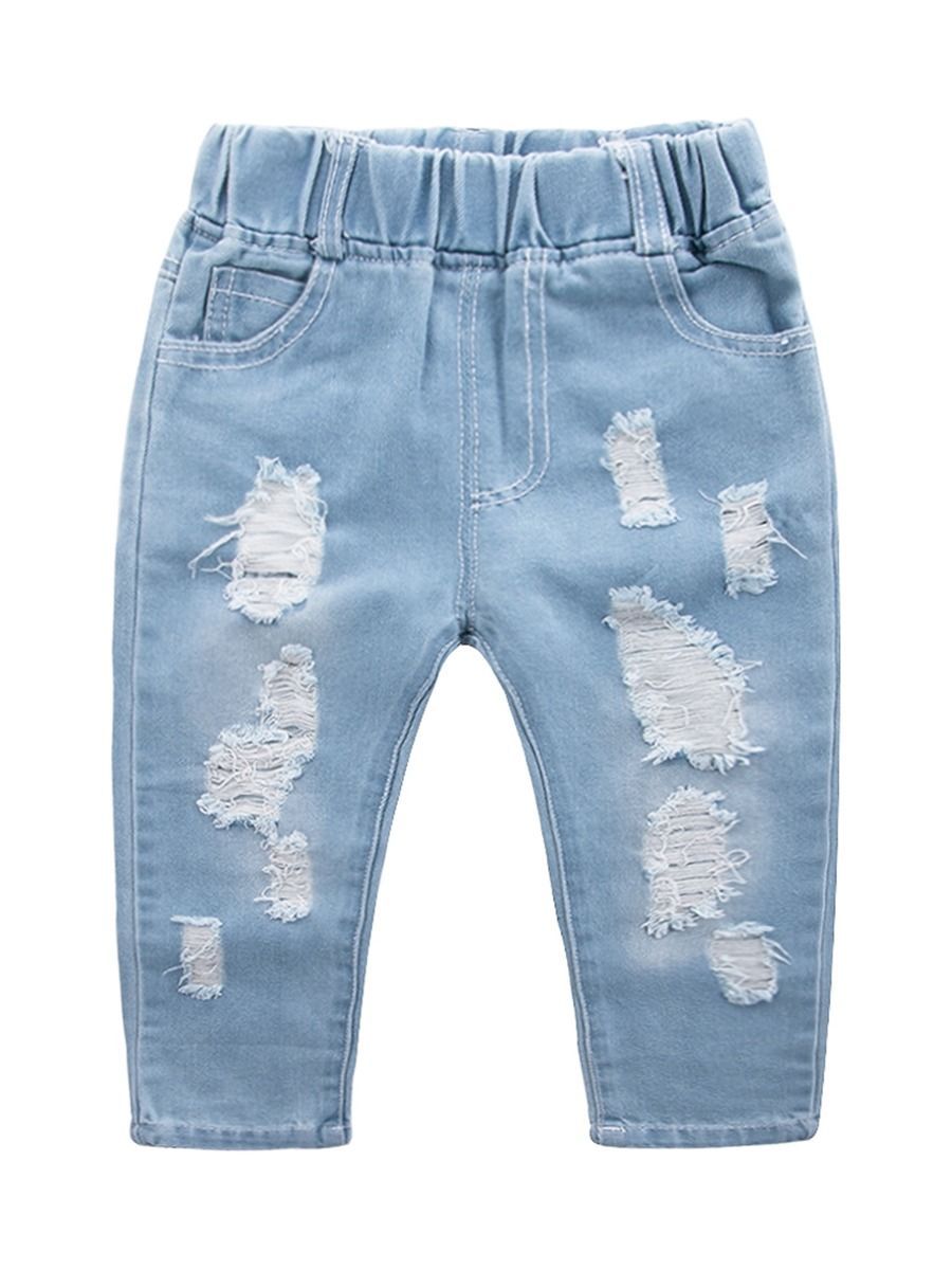 Trendy Little Kids Unisex Blue Frayed Jeans - dianjiang-