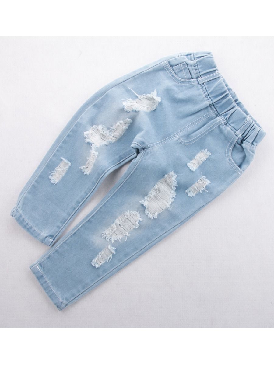 Trendy Little Kids Unisex Blue Frayed Jeans - dianjiang-