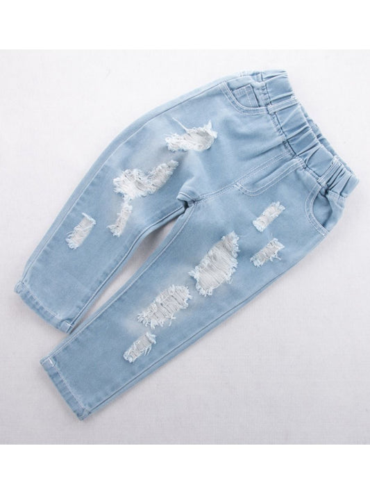 Trendy Little Kids Unisex Blue Frayed Jeans - dianjiang-