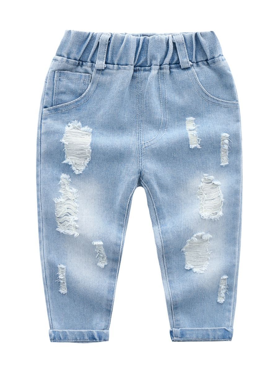 Trendy Little Kids Unisex Blue Frayed Jeans - dianjiang-