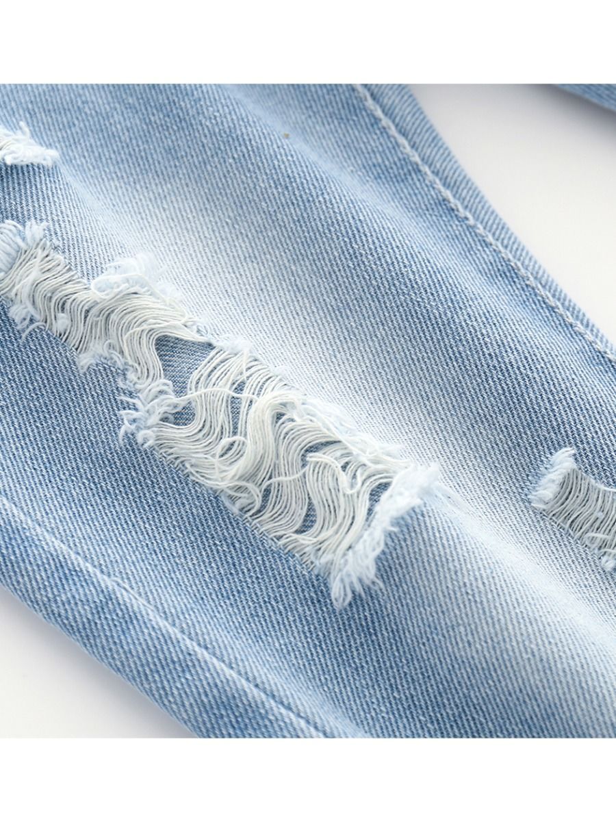 Trendy Little Kids Unisex Blue Frayed Jeans - dianjiang-
