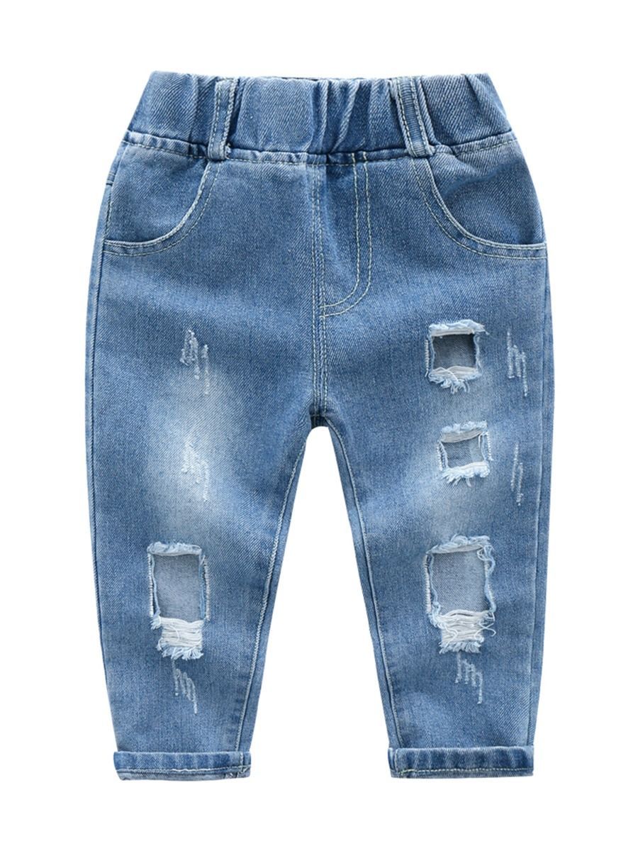 Trendy Little Kids Unisex Blue Frayed Jeans - dianjiang-