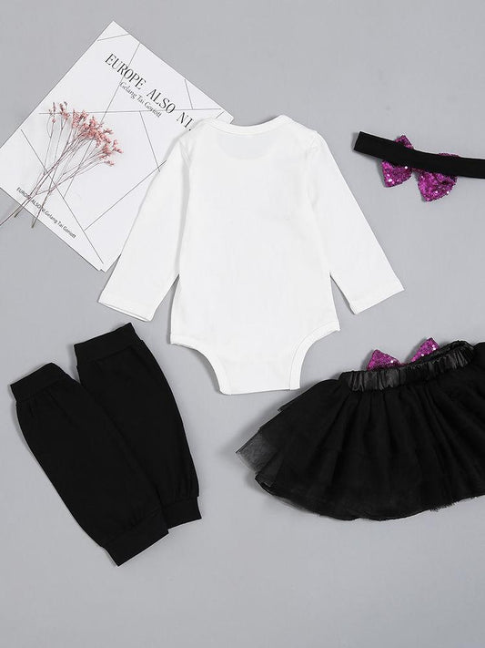 Little Miss Trick or Treat Shiny Sequin 3-piece Halloween Set Romper + Skirt + Leggings - dianjiang-