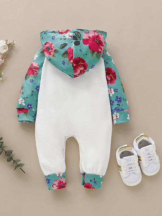 Little Sister Floral Print Long-sleeved Hooded Jumpsuit - dianjiang-