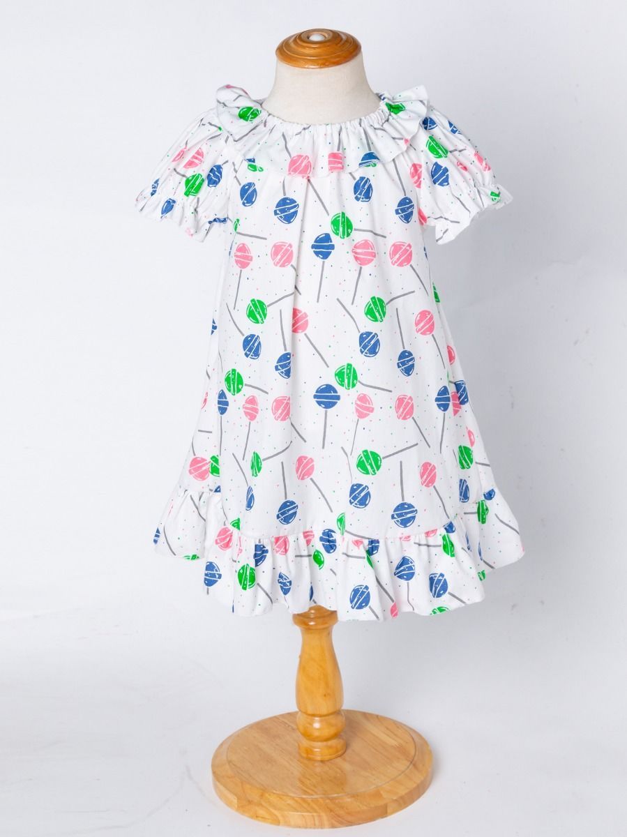 Lollipop Print Ruffle Dress with Headband - dianjiang-