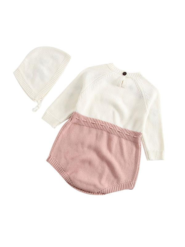 Embroidery Knitted Cotton Romper Cap Set Long-sleeve Bodysuit for Baby Girls - dianjiang-