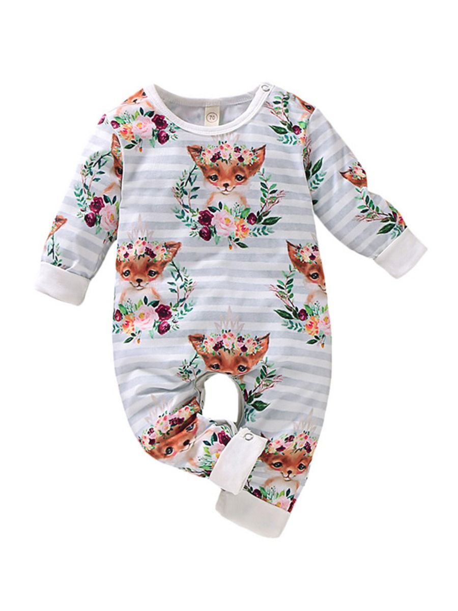 Baby Boys & Girls Floral Animal Print Long-sleeved Jumpsuit - dianjiang-