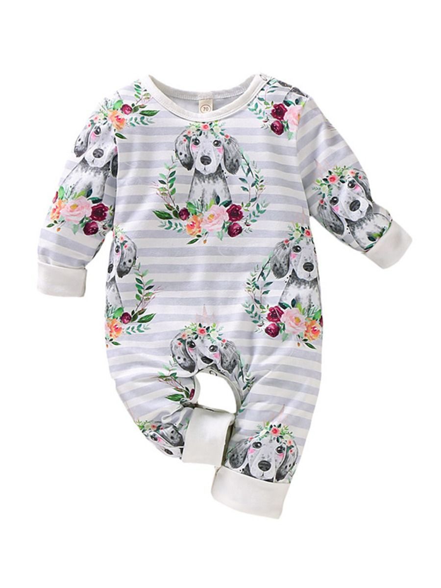 Baby Boys & Girls Floral Animal Print Long-sleeved Jumpsuit - dianjiang-