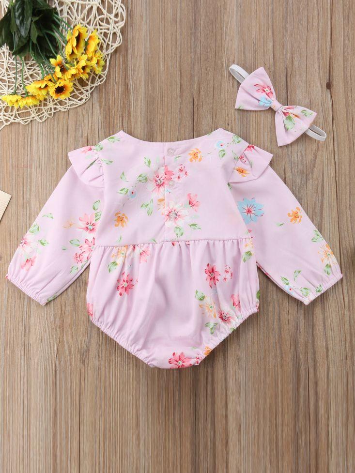 Infant Girl Onesie Flutter Long-sleeved Bodysuit with Headband - dianjiang-