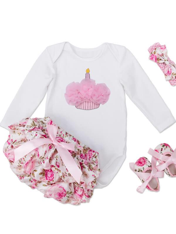 Long Sleeve Baby Romper Roses Pattern Shorts Set - dianjiang-