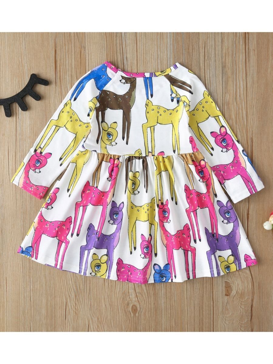 Toddler Baby Girl Long Sleeve Deer Printed Dress - dianjiang-