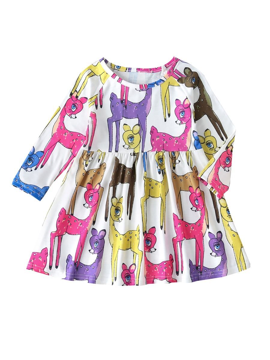 Toddler Baby Girl Long Sleeve Deer Printed Dress - dianjiang-
