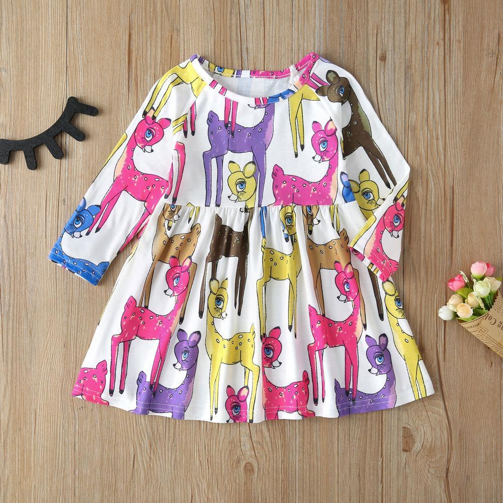 Toddler Baby Girl Long Sleeve Deer Printed Dress - dianjiang-
