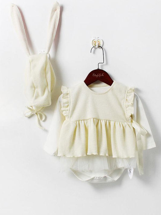 White Christening Baptisms Baby Tulle Long Sleeve Romper - dianjiang-