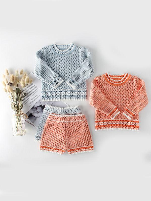 2-piece Knitted Wear Top + Shorts Set Long Sleeve Solid Color for Baby Boys Girls - dianjiang-