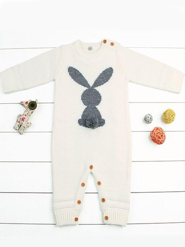 Rabbit Knitted Onesies Long Sleeves Jumpsuit Acrylic Baby Romper - dianjiang-