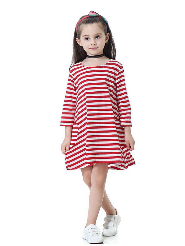 MOMMY AND ME Striped Long-sleeve Pockets Dress - dianjiang-