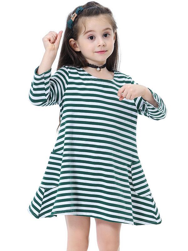 MOMMY AND ME Striped Long-sleeve Pockets Dress - dianjiang-