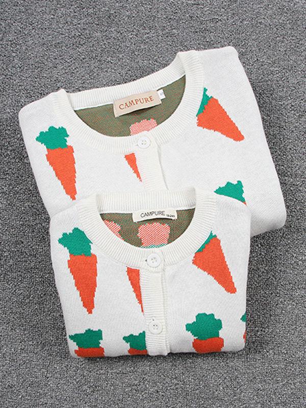 MOM AND ME Carrots Knitwear Cotton Cardigan Top for Boys Girls Adults - dianjiang-