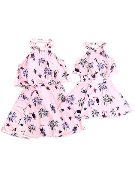 Mommy And Me Family Fitted Bird Leaf Print Swimwear - dianjiang-