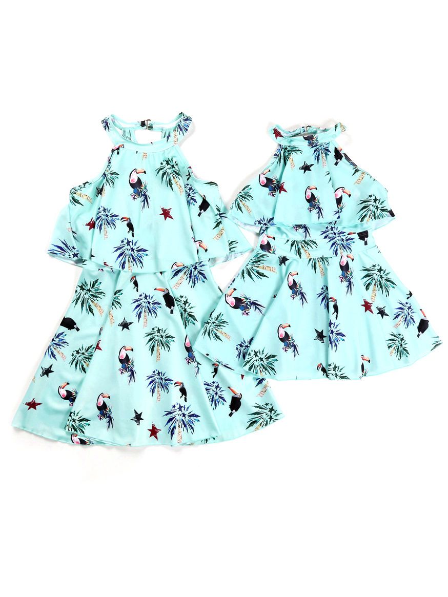 Mommy And Me Family Fitted Bird Leaf Print Swimwear - dianjiang-