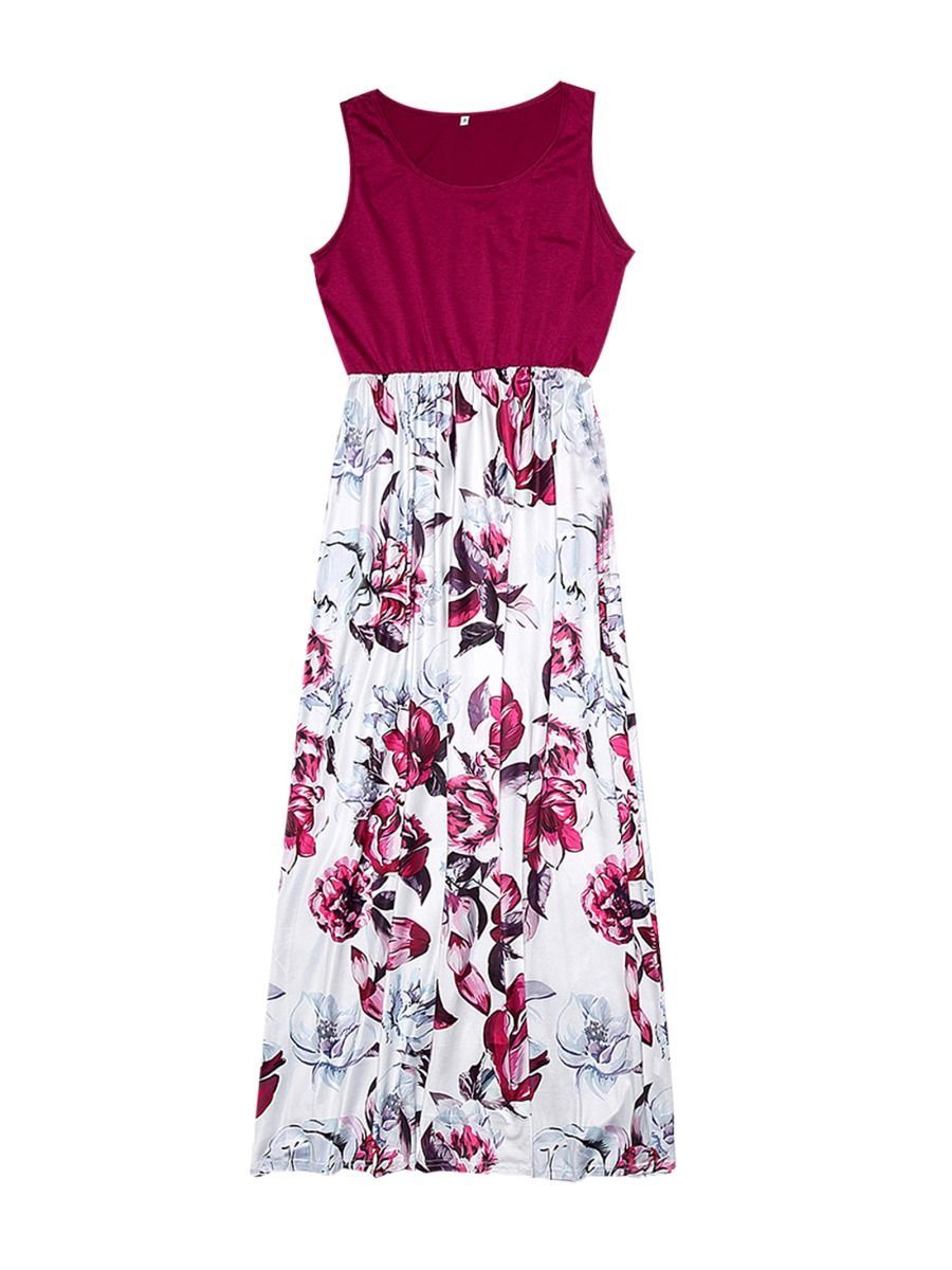 Mom&Me Flower Patchwork Sleeveless Beach Long Dress - dianjiang-