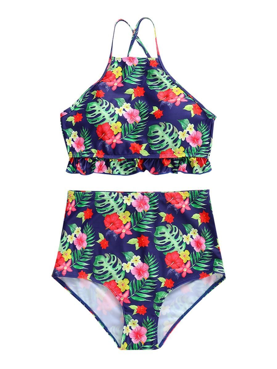 Mom and Daughter Flower Leaf Bikini Family Outfit Swimwear - dianjiang-