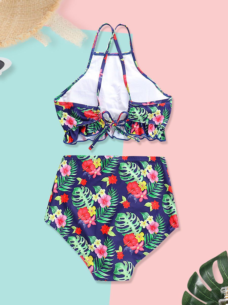 Mom and Daughter Flower Leaf Bikini Family Outfit Swimwear - dianjiang-