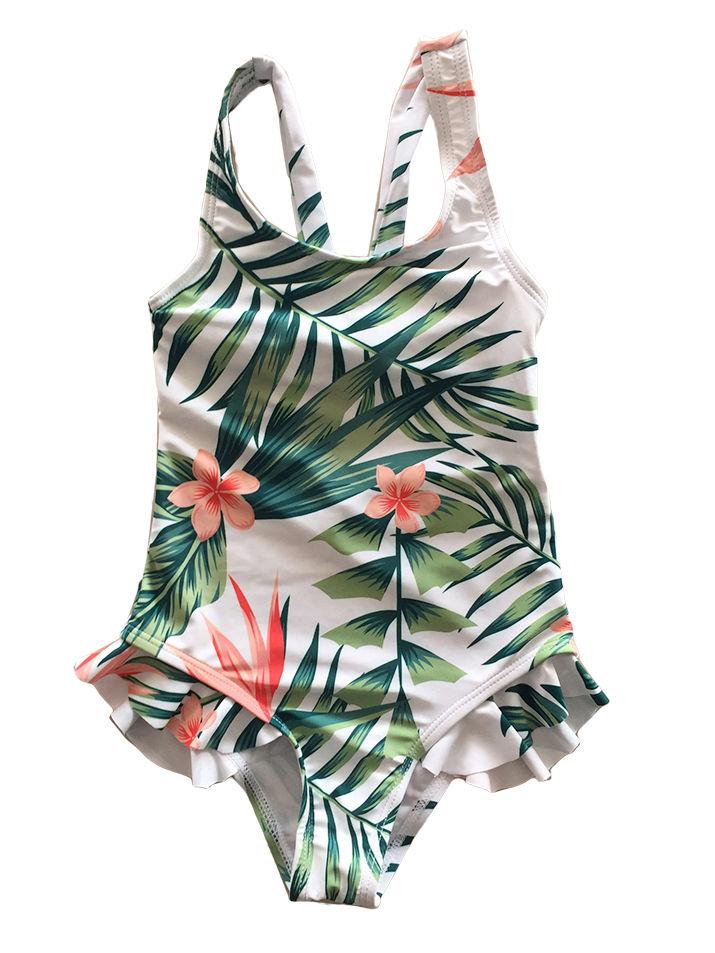 Mom and Daughter Flower Leaf Print One-piece Swimming Wear Family Matching - dianjiang-