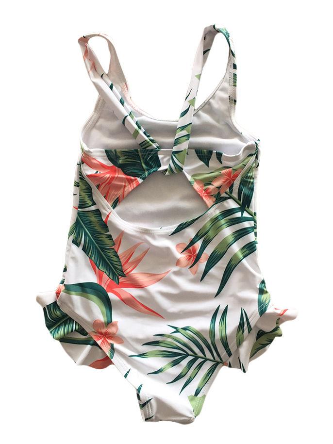 Mom and Daughter Flower Leaf Print One-piece Swimming Wear Family Matching - dianjiang-