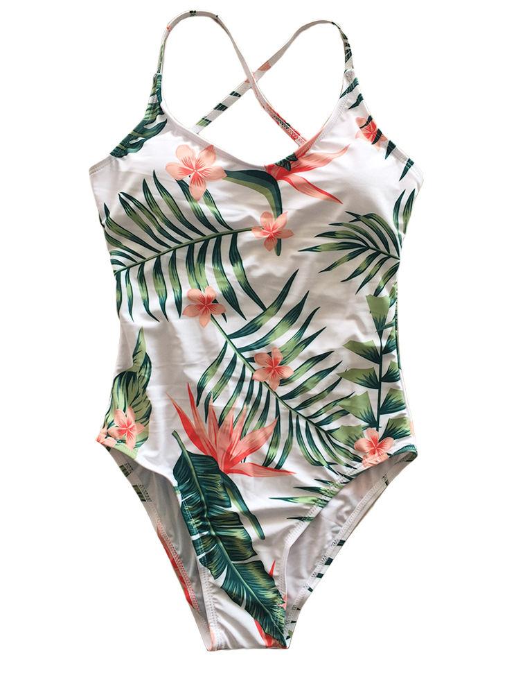 Mom and Daughter Flower Leaf Print One-piece Swimming Wear Family Matching - dianjiang-