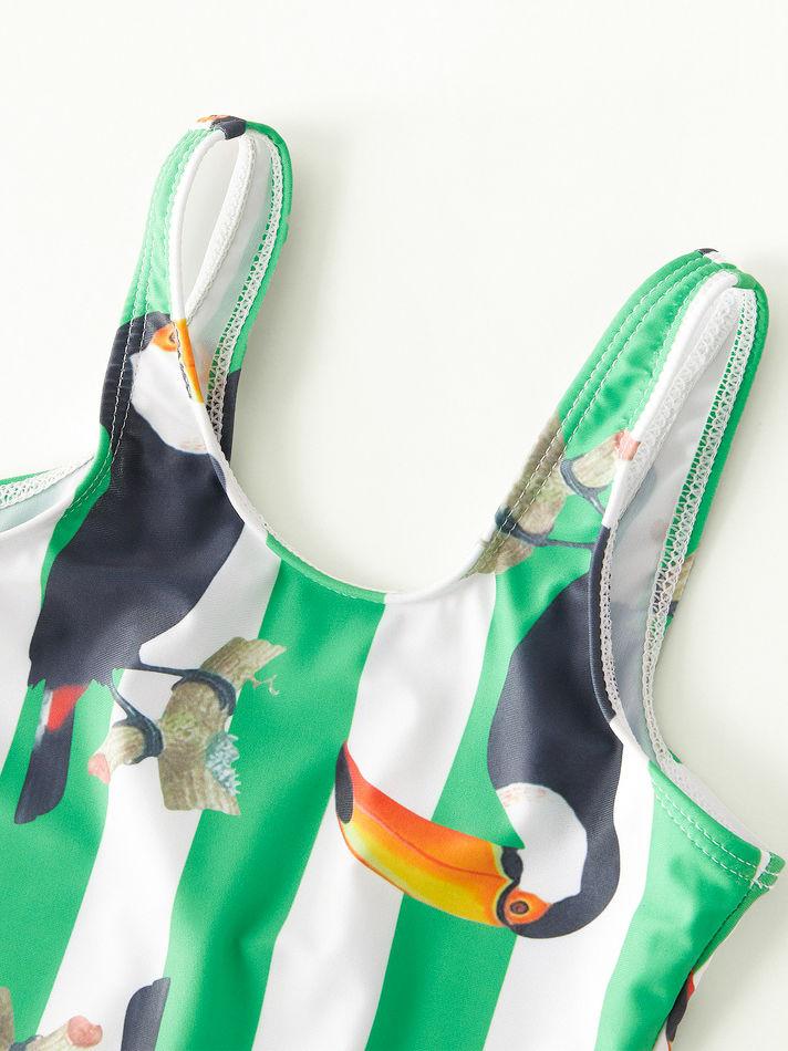 Mom and Daughter Bird Stripe One Piece Swimwear - dianjiang-