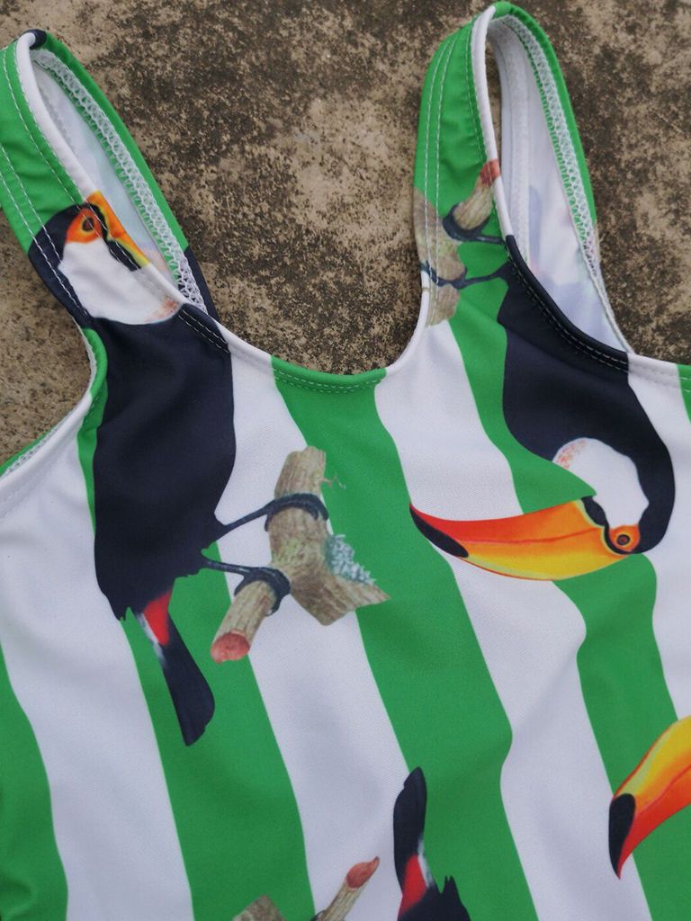 Mom and Daughter Bird Stripe One Piece Swimwear - dianjiang-