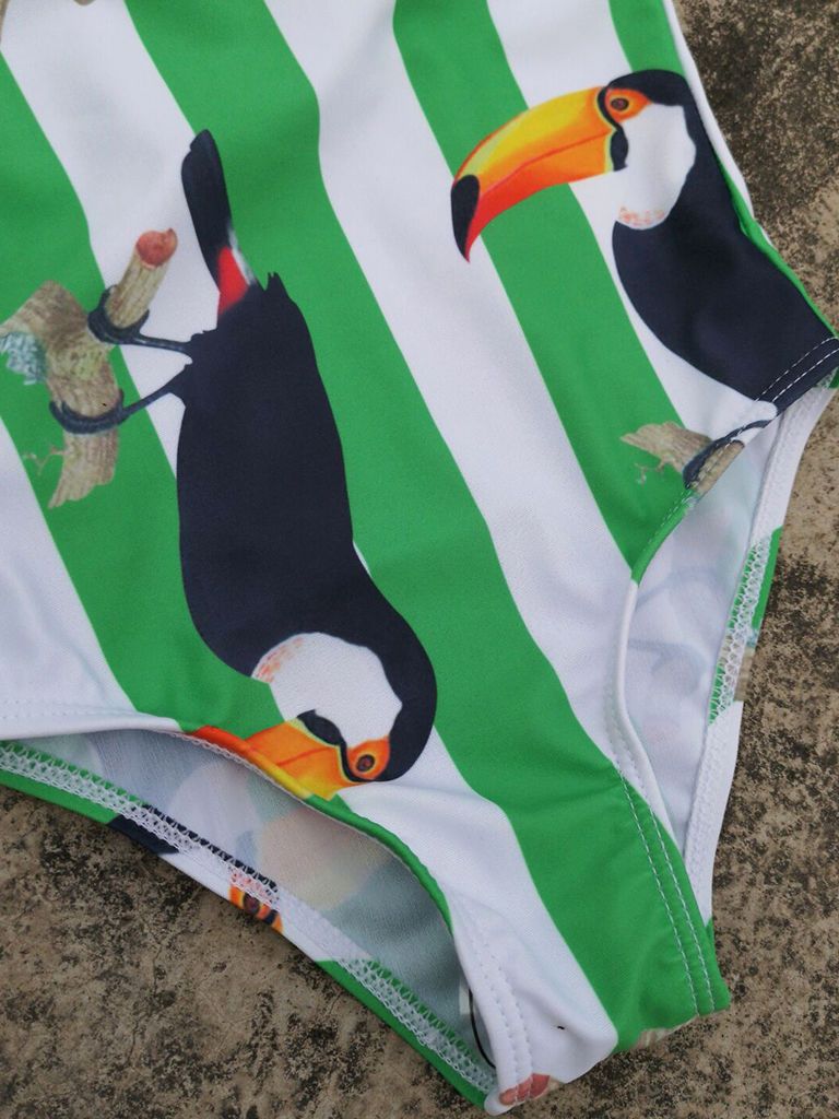 Mom and Daughter Bird Stripe One Piece Swimwear - dianjiang-
