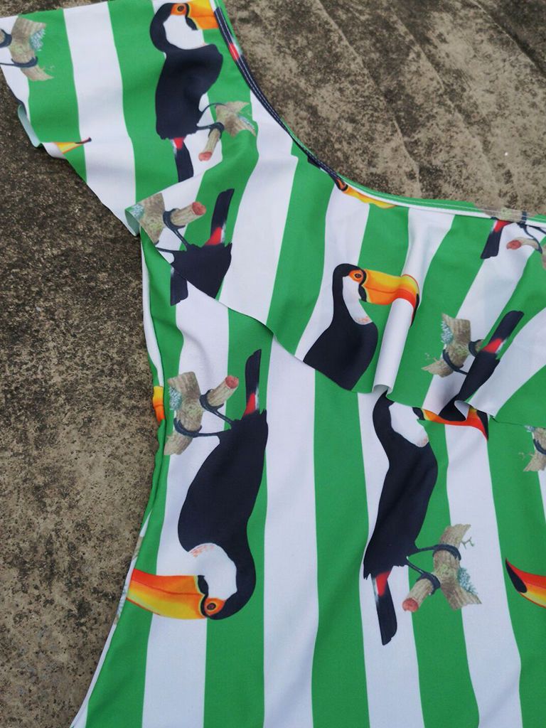 Mom and Daughter Bird Stripe One Piece Swimwear - dianjiang-