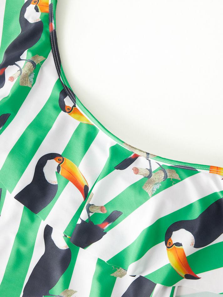 Mom and Daughter Bird Stripe One Piece Swimwear - dianjiang-