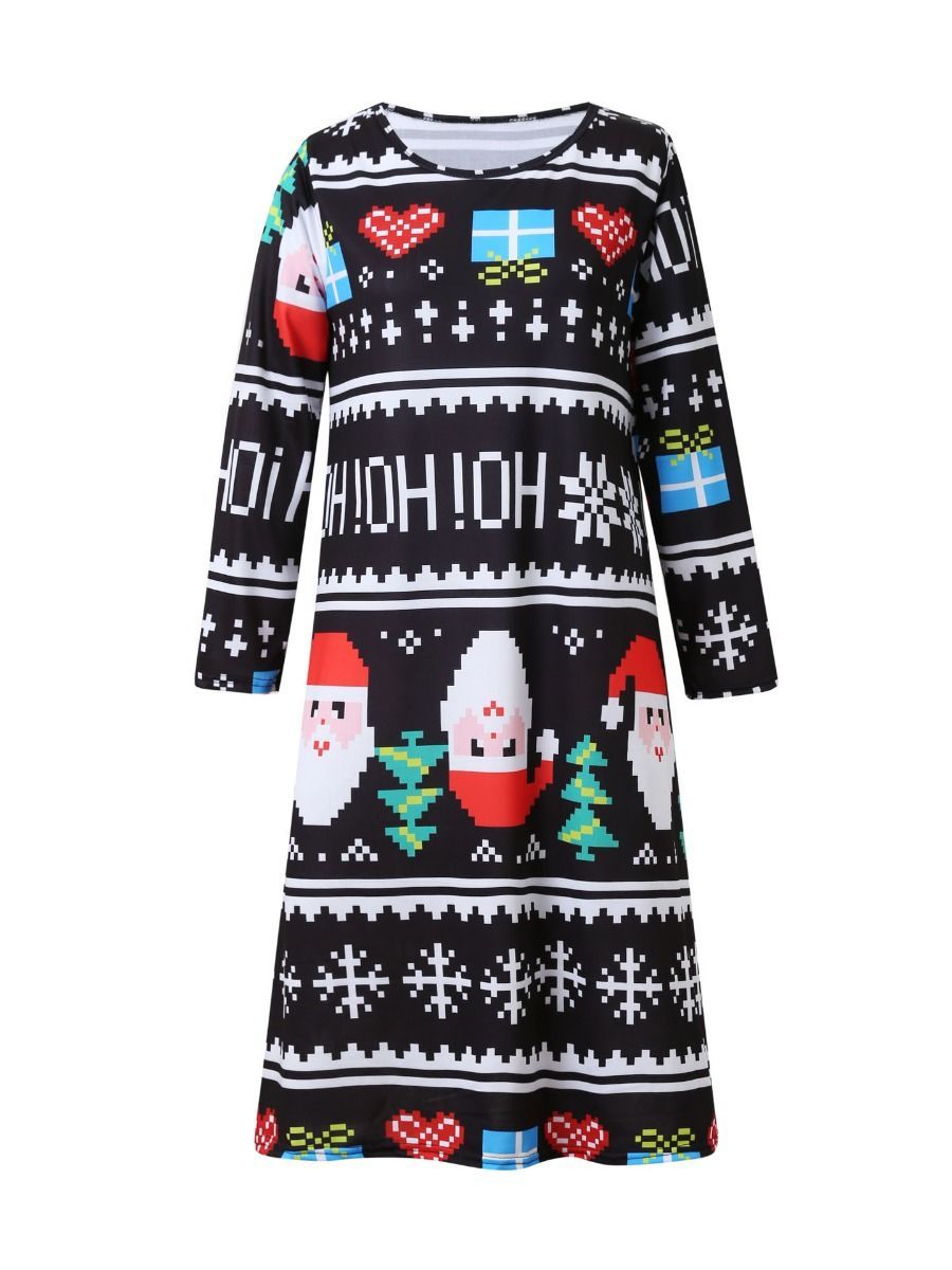 Mom and Me Santa Random Pattern Long-sleeved Dress - dianjiang-