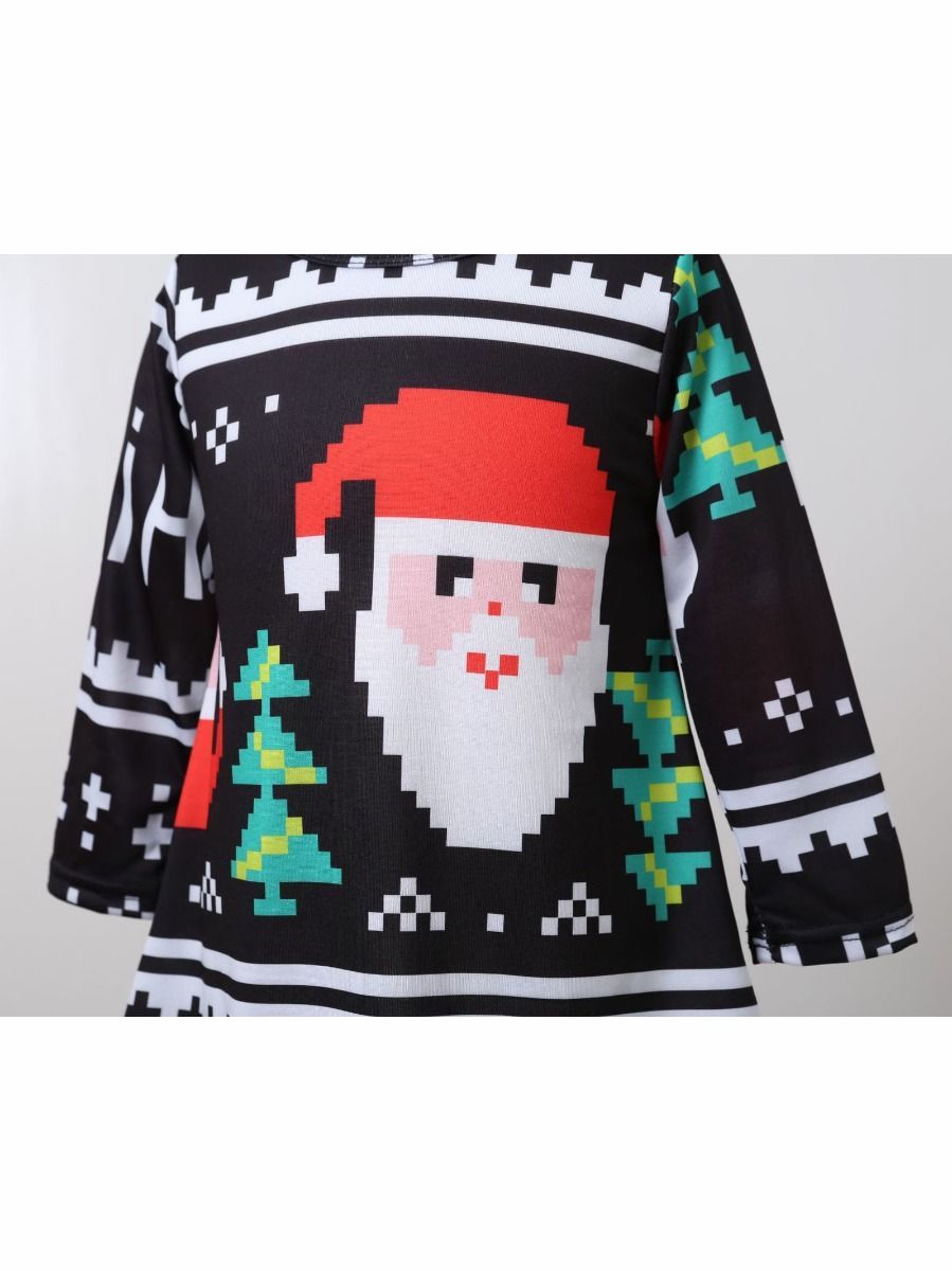 Mom and Me Santa Random Pattern Long-sleeved Dress - dianjiang-