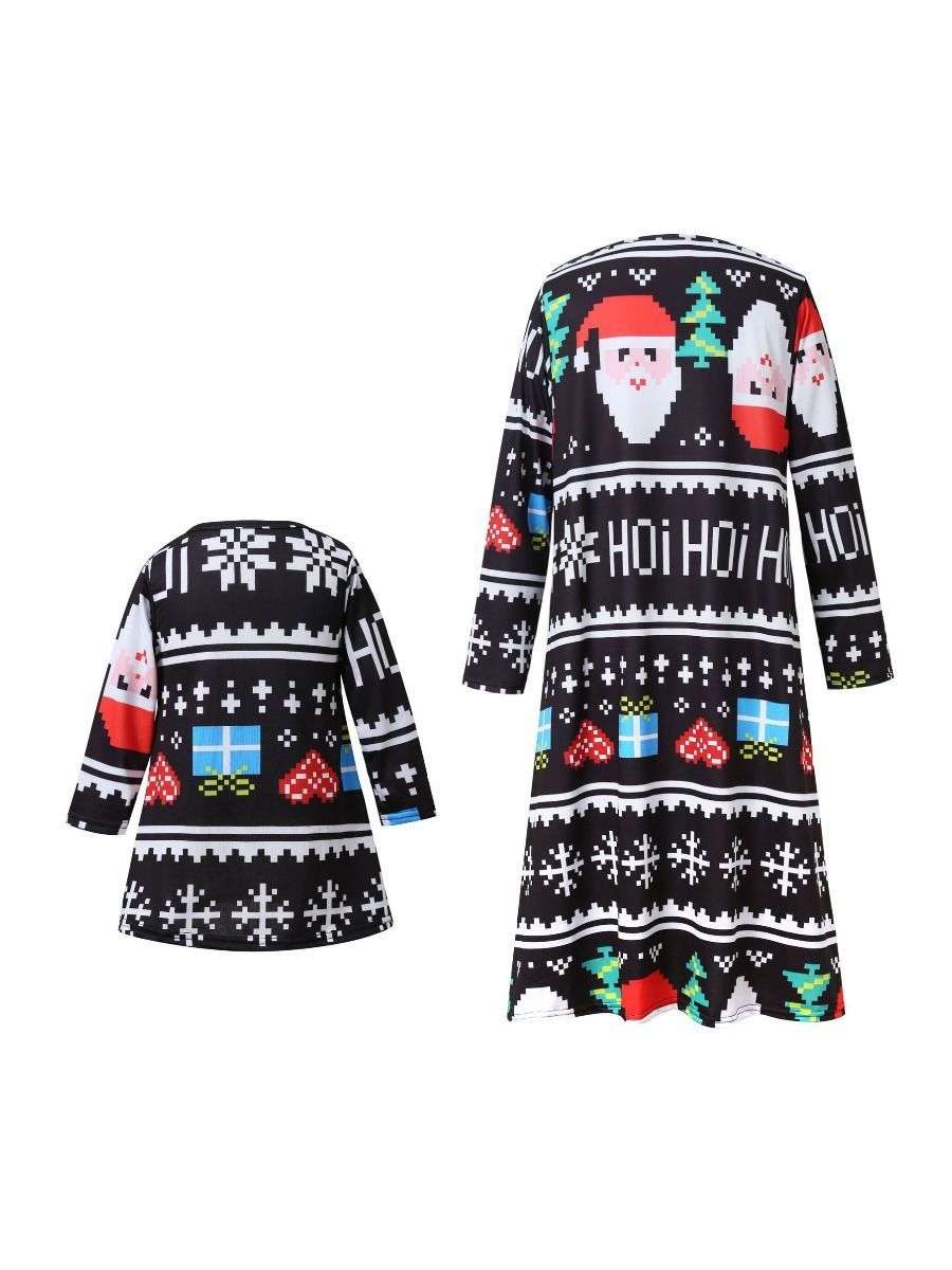 Mom and Me Santa Random Pattern Long-sleeved Dress - dianjiang-