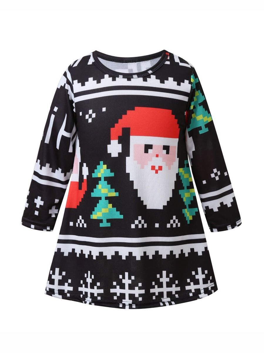 Mom and Me Santa Random Pattern Long-sleeved Dress - dianjiang-